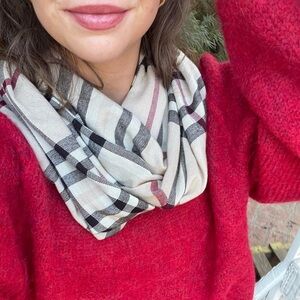 Cashmink plaid and checkered beige infinitely scarf